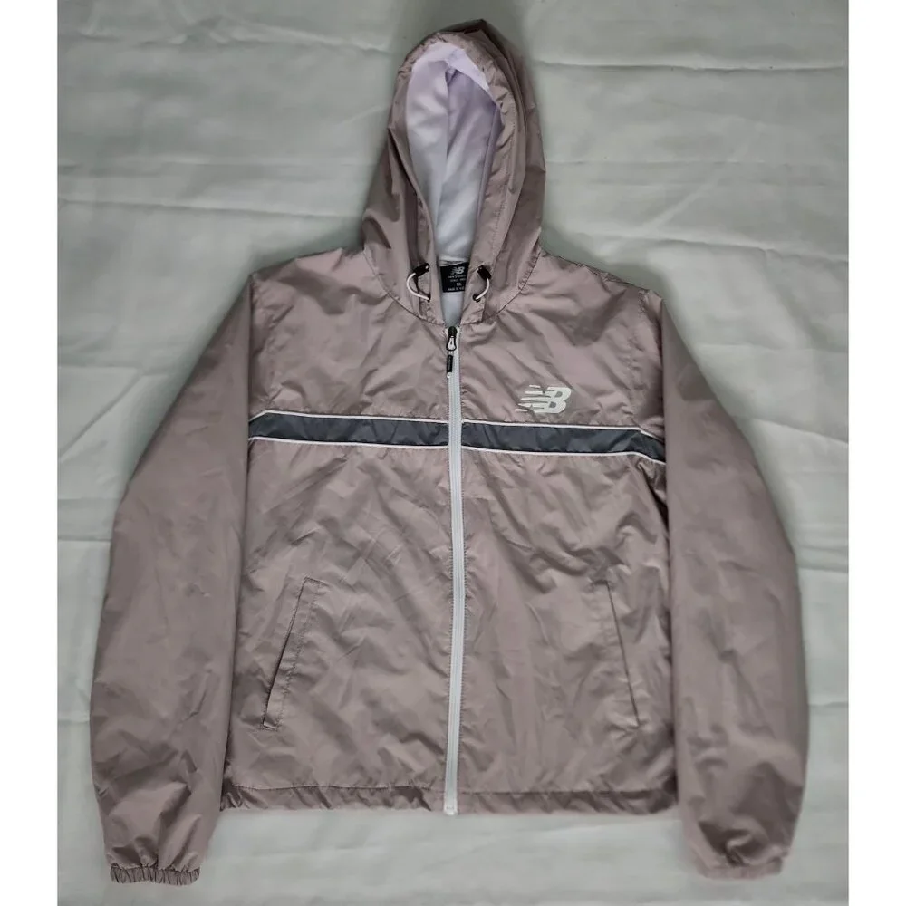 New Balance Men's Gray Full Zip‎ Front Hooded Windbreaker Jacket Size XL